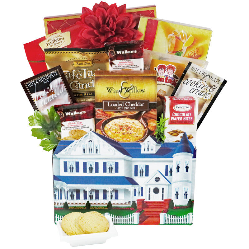 The White Picket Fence realtor gift basket filled with delectable goodies.